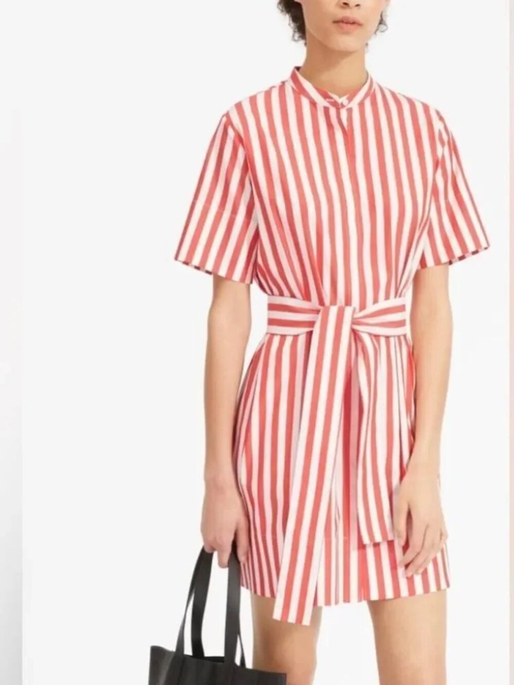 Everlane Belted Shirtdress in red-white stripe